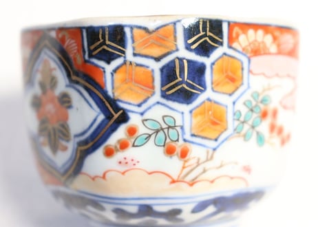 明治前期色絵四方に椿と萩図入隅角向付