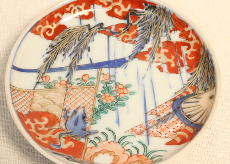 明治前期色絵柳に蛙図小皿