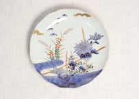 明治前期色絵菊と桔梗図7寸皿