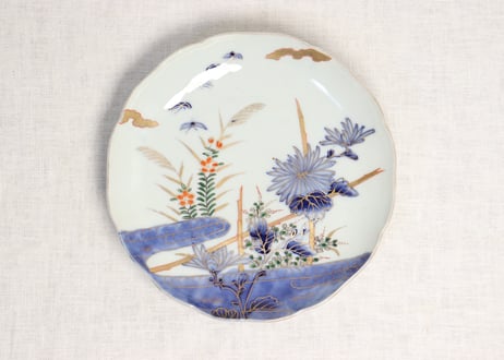 明治前期色絵菊と桔梗図7寸皿