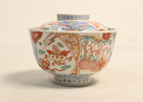 明治前期色絵竹梅と桐通り物飯茶碗①フリモノ