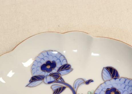 明治前期色絵紫陽花図木瓜型皿