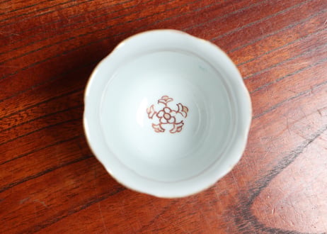 江戸中期色絵芝垣に梅と鶯図輪花向付 五客組 1ヶノミホツ
