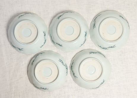 江戸幕末色絵鶴五羽図なます皿5客組