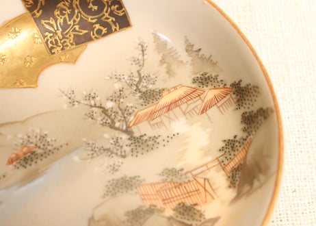 明治前期九谷焼色絵家風景図通り物豆皿②　少甘手