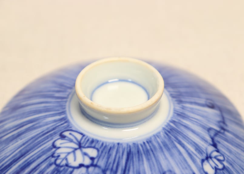 大正～昭和戦前染付縦縞に蔦図蓋茶碗① 濃いめ | 吉祥寺PukuPuku