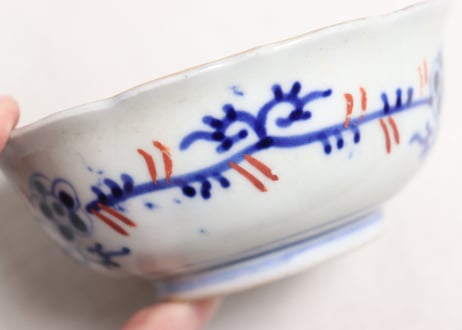明治前期色絵牡丹と幾何学図小鉢