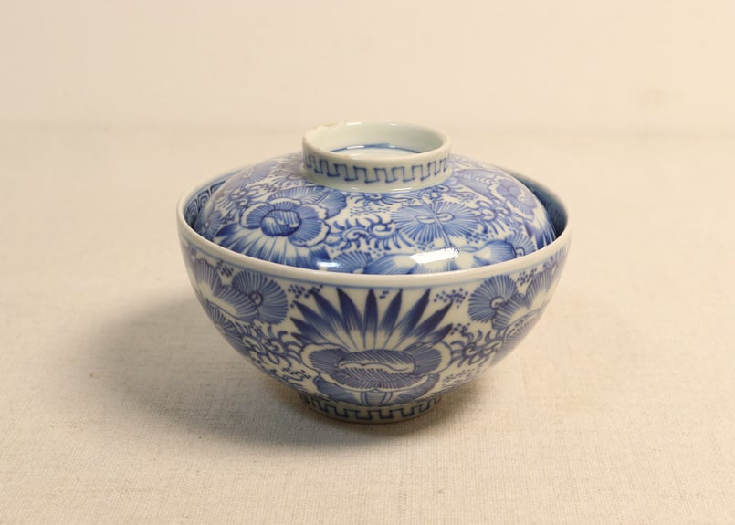 江戸幕末染付線描き三方に花図蓋茶碗 5客組 | 吉祥寺PukuPuku