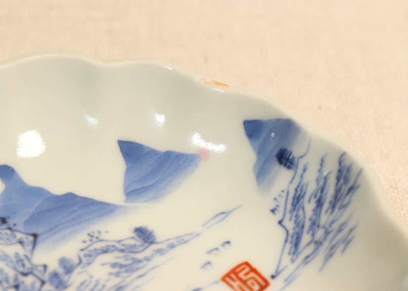 小皿 5枚 鍋島 染付 窯傷 山水文様 変わり縁 江戸幕末染付山水図小なます皿 | 吉祥寺PukuPuku