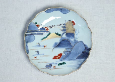 江戸中期色絵山水図7寸皿➁　釉剥げ