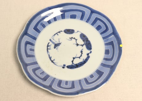 江戸幕末染付八方に釧図６寸皿②フリモノ,窯傷