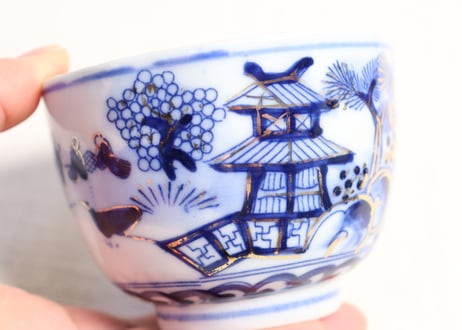 明治後期～大正銅判金彩山水図向付