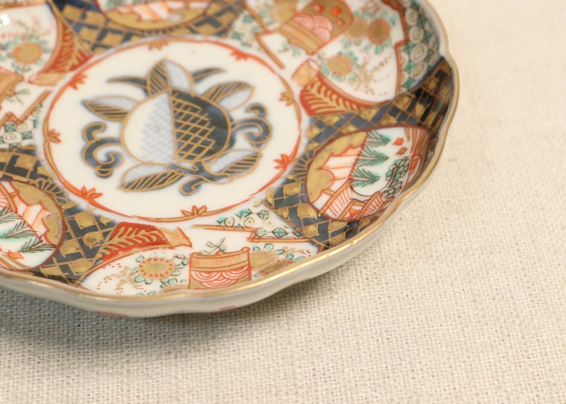 明治前期色絵桃と山水と菊図通り物小皿 5客組 | 吉祥寺PukuPuku