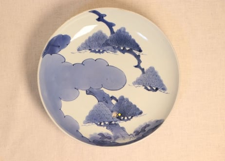 江戸中期染付松と雲図尺皿 フリモノ