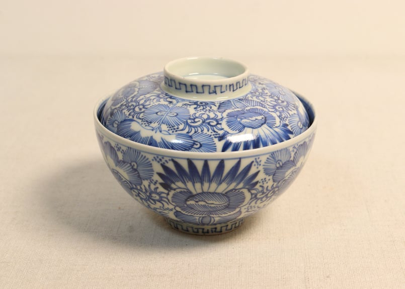 江戸幕末染付線描き三方に花図蓋茶碗 5客組 | 吉祥寺PukuPuku