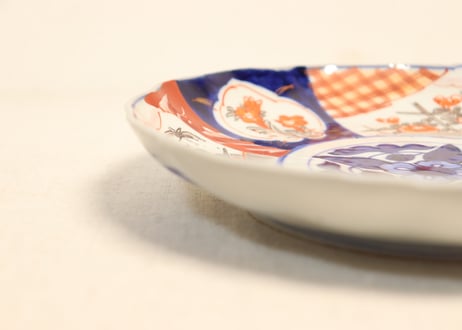 明治前期色絵菊と桔梗図7寸皿②　薄め,窯傷