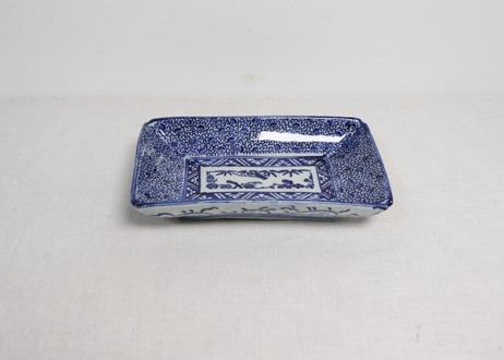 明治前期紙刷微塵唐草図長皿