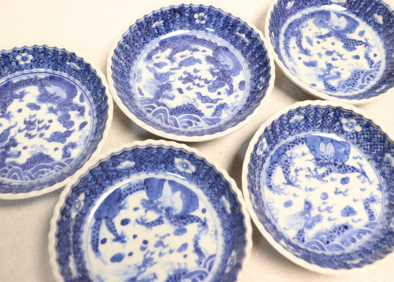 江戸幕末染付双龍と山葡萄図ギザ縁小皿 | 吉祥寺PukuPuku