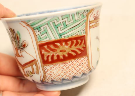 明治前期色絵弓矢と道具図向付