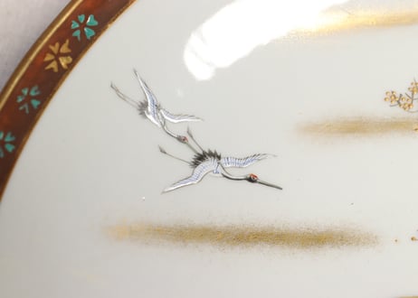 明治前期九谷焼色絵高砂図8寸皿