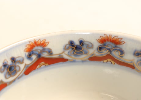 明治前期色絵龍と宝珠に人物図通り物飯茶碗②蓋少甘手