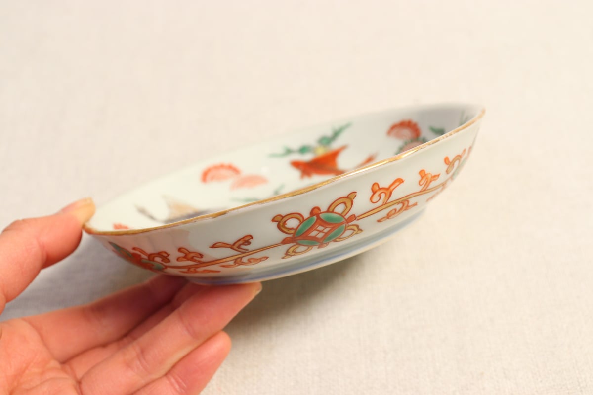 古伊万里　色絵魚形中皿　絵変わり五枚　幕末〜明治期　古器を楽しむ　愛らしい表情 T979 伊万里色絵変形皿5枚/刺身皿/長皿/アンティーク/古道具/和骨董/