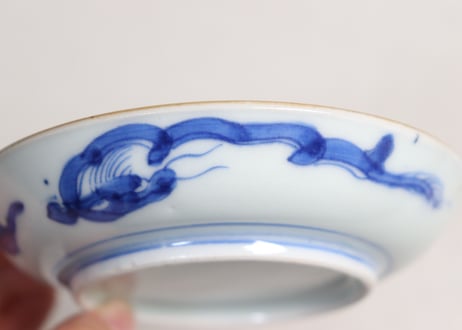 江戸幕末色絵龍と幾何学図捻子文小皿②黒点