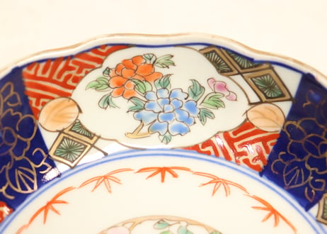 江戸幕末色絵牡丹と花鳥図なます皿