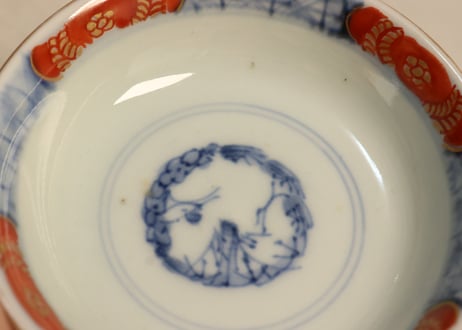 明治前期色絵四方に龍と鳳凰図通り物飯茶碗