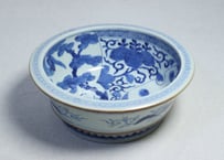 江戸幕末染付松竹と鳳凰に桐図８寸鉢　ムシクイ,小甘手