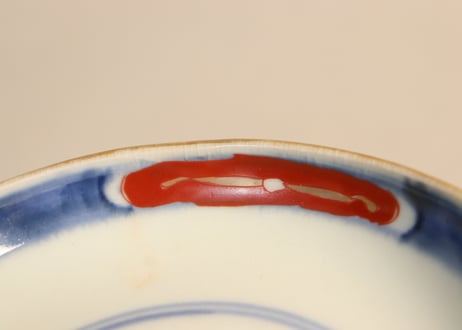 明治前期色絵獅子牡丹と幾何学文図飯茶碗③少甘手,小ニュウ