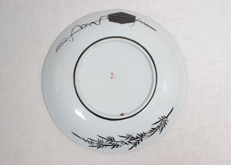 明治後期~大正九谷焼色絵松鶴図8寸皿