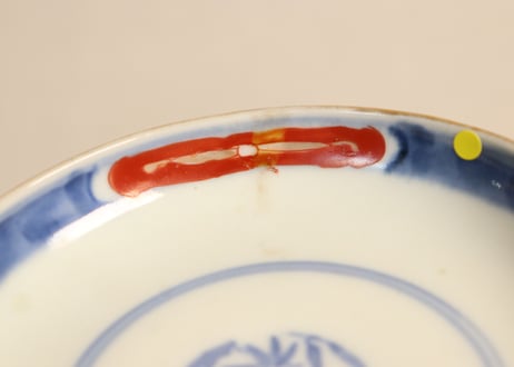 明治前期色絵獅子牡丹と幾何学文図飯茶碗③少甘手,小ニュウ
