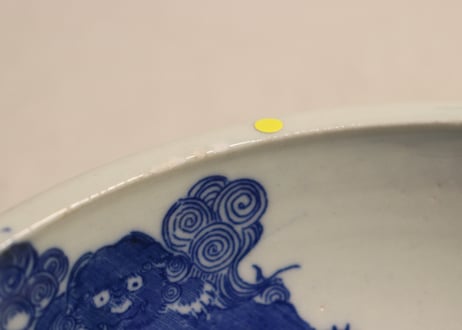 明治後期~大正銅判獅子牡丹図6寸鉢 ノミホツ,ムシクイ