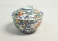 明治前期色絵鶴と松竹梅図通り物飯茶碗