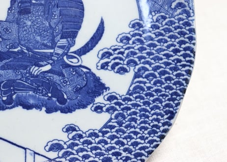 明治後期～大正銅判武者図9寸皿 山仁製 窯傷