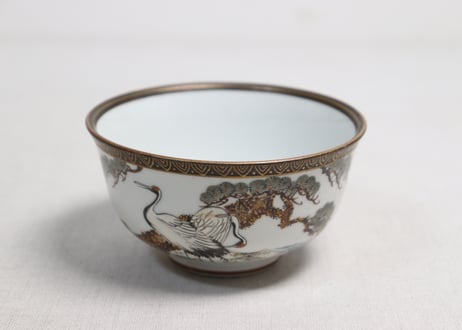 明治前期九谷焼色絵松鶴図通り物蒸茶碗