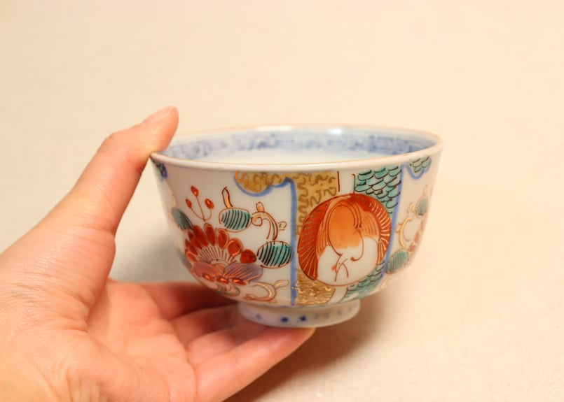 明治後期～大正色絵鶴丸と牡丹図飯茶碗 | 吉祥寺PukuPuku