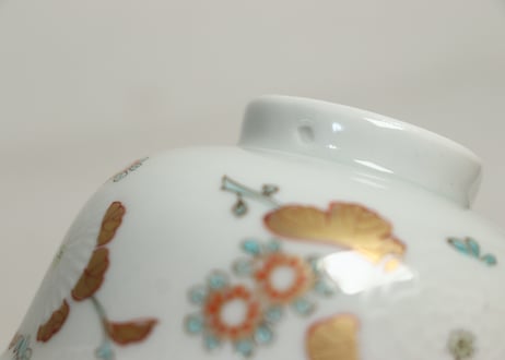 明治前期色絵三方菊図通り物飯茶碗