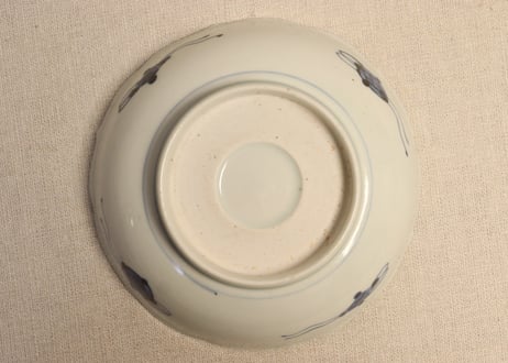 江戸後期染付鳥と三方に花図なます皿 5客組