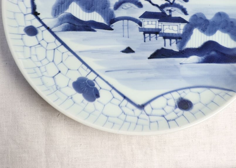 江戸幕末染付氷裂文に山水図大皿 | 吉祥寺PukuPuku