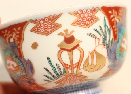 明治前期色絵兎図通り物飯茶碗③少甘手