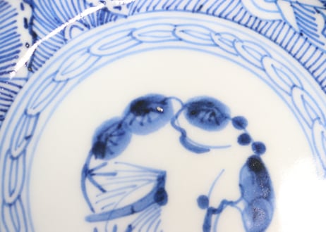 江戸幕末線描き花図なます皿②かたつき