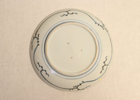 江戸後期染付竹と雪輪図６寸皿② 窯傷,少甘手