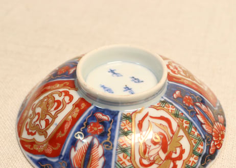 明治前期色絵四方に龍と鳳凰図通り物飯茶碗