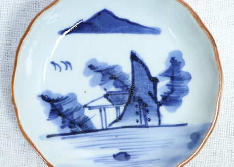 江戸幕末染付山水図小皿