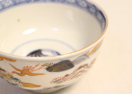 明治前期色絵山水図通り物飯茶碗①