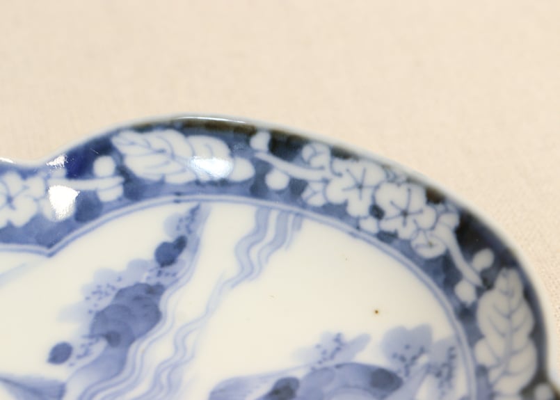 越後大久保焼　四君子染付水注　希少品　明治美術　金継ぎ 越後大久保焼 四君子染付水注 希少品 明治美術 金継ぎ 明治後期