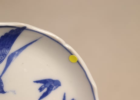 明治後期～大正銅判鷹と雀図小皿② ノミホツ