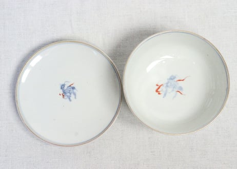 明治前期色絵山水と花鳥図蒸茶碗
